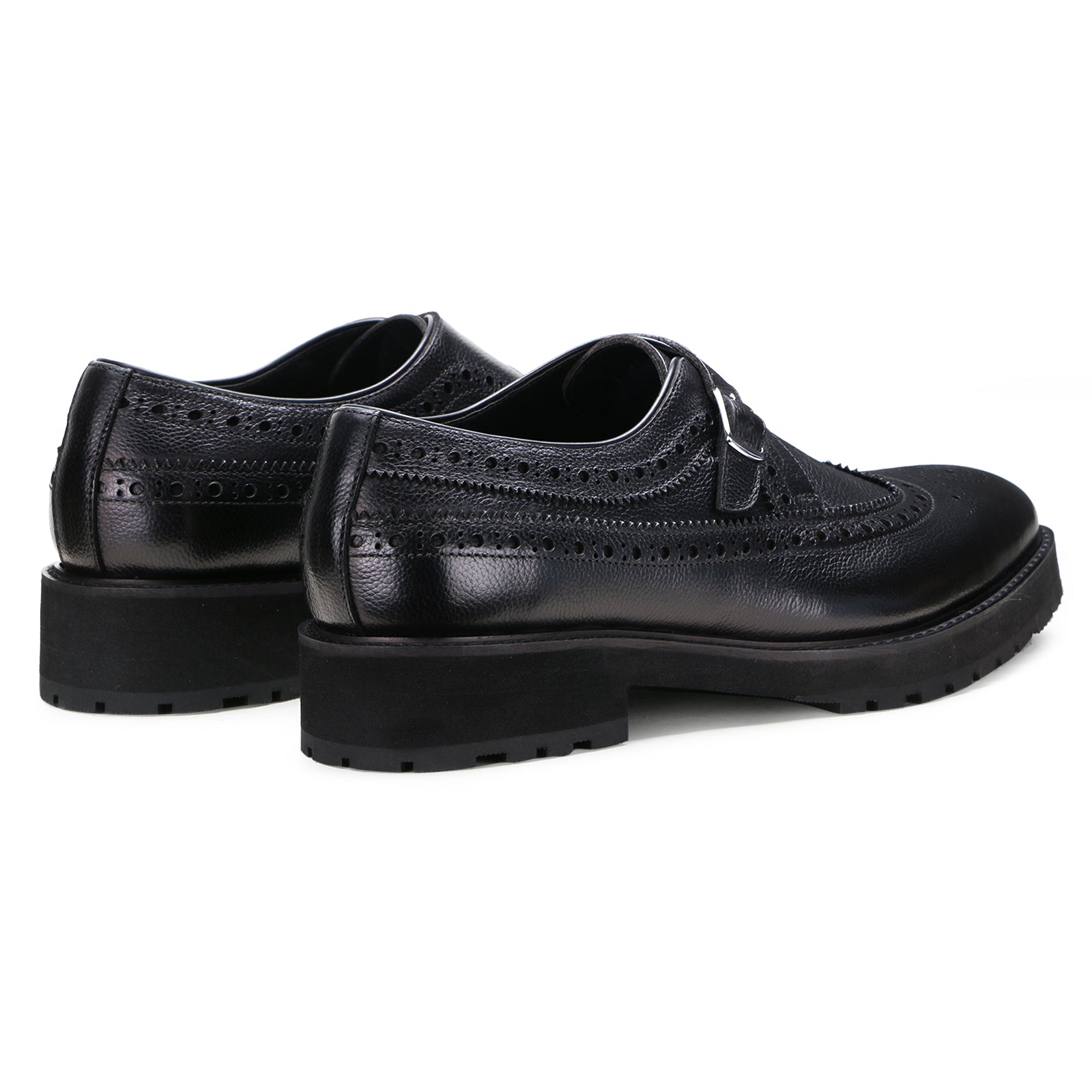 Escaro Royale Stature Wingtip Monk with Thick Sole in Black