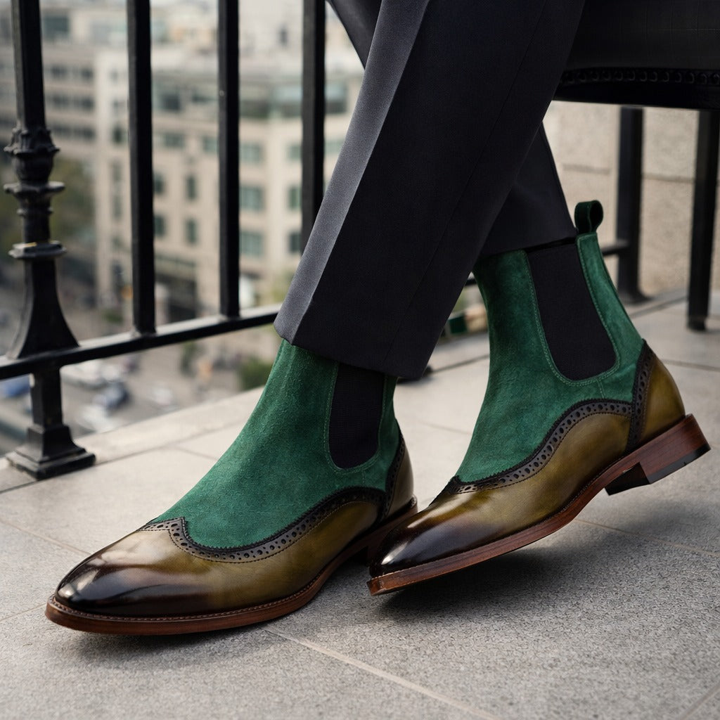 Ashcroft Chelsea Boots with Taper Toe in Olive-Green