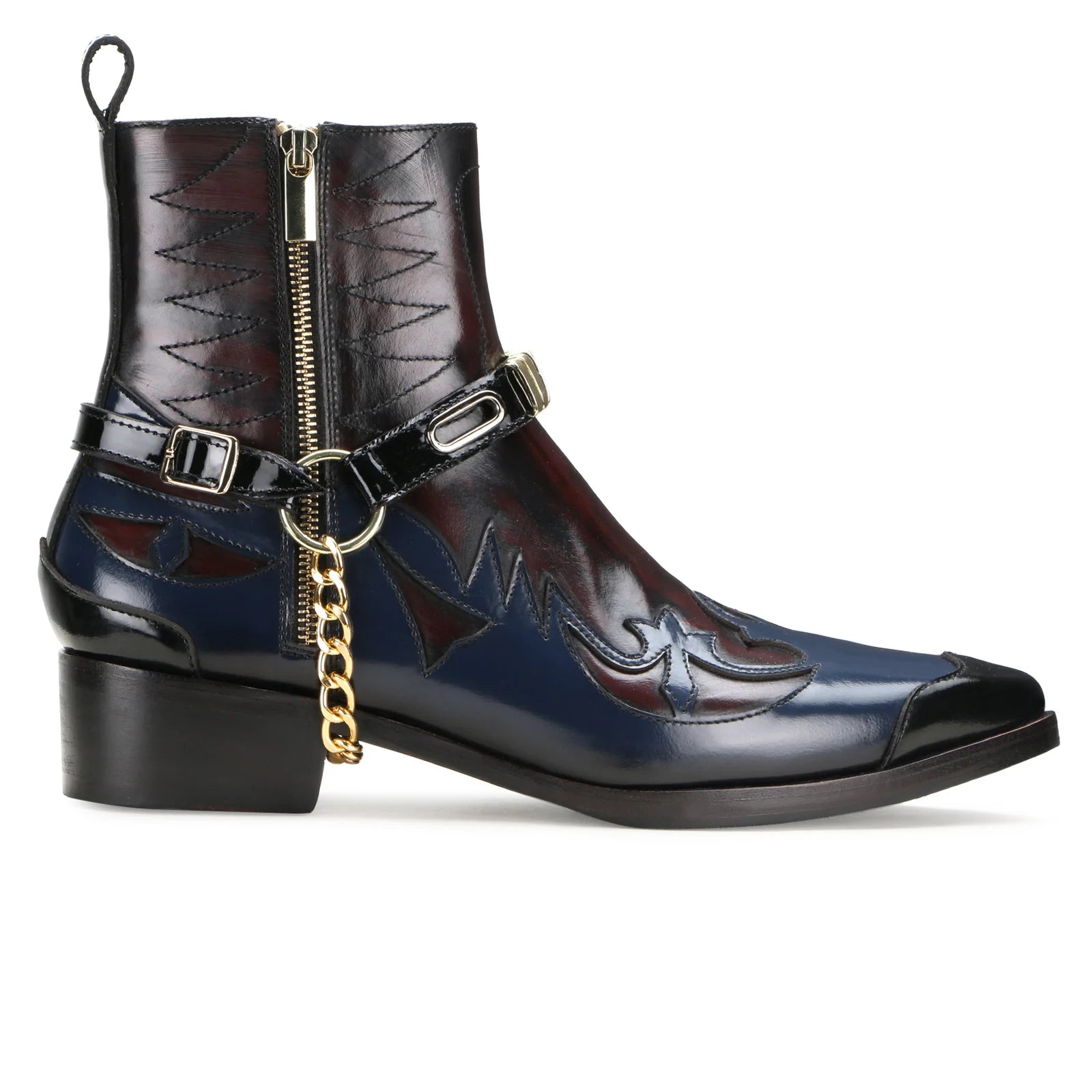 Santiago Goodyear Welted Cowboy Boots in Wine-Blue with Cuban Heel