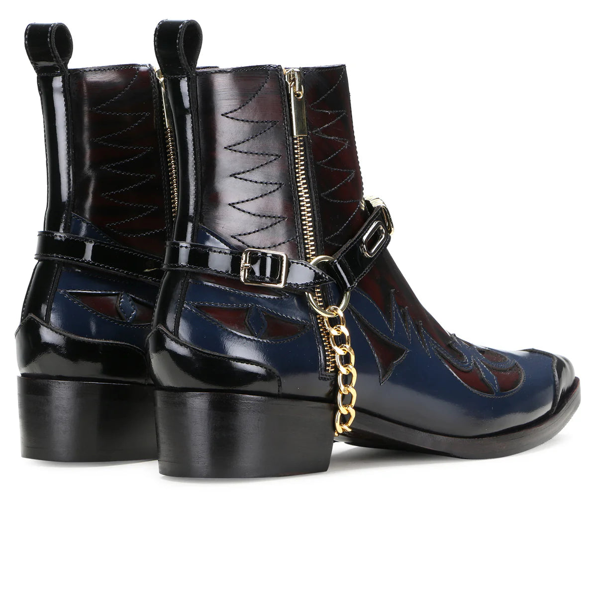 Santiago Goodyear Welted Cowboy Boots in Wine-Blue with Cuban Heel
