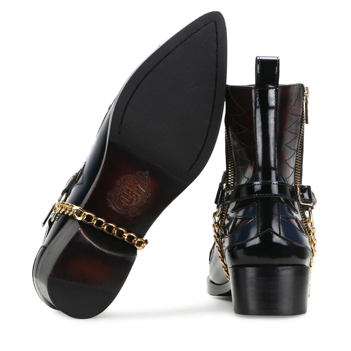 Santiago Goodyear Welted Cowboy Boots in Wine-Blue with Cuban Heel