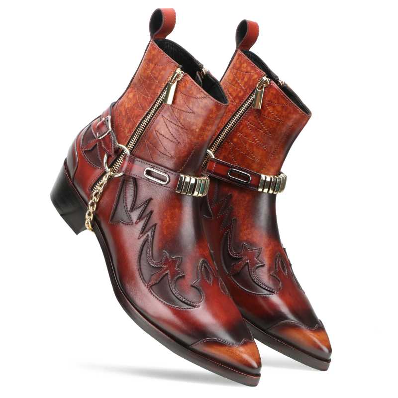 Santiago Goodyear Welted Cowboy Boots in Brick-Brown with Cuban Heel