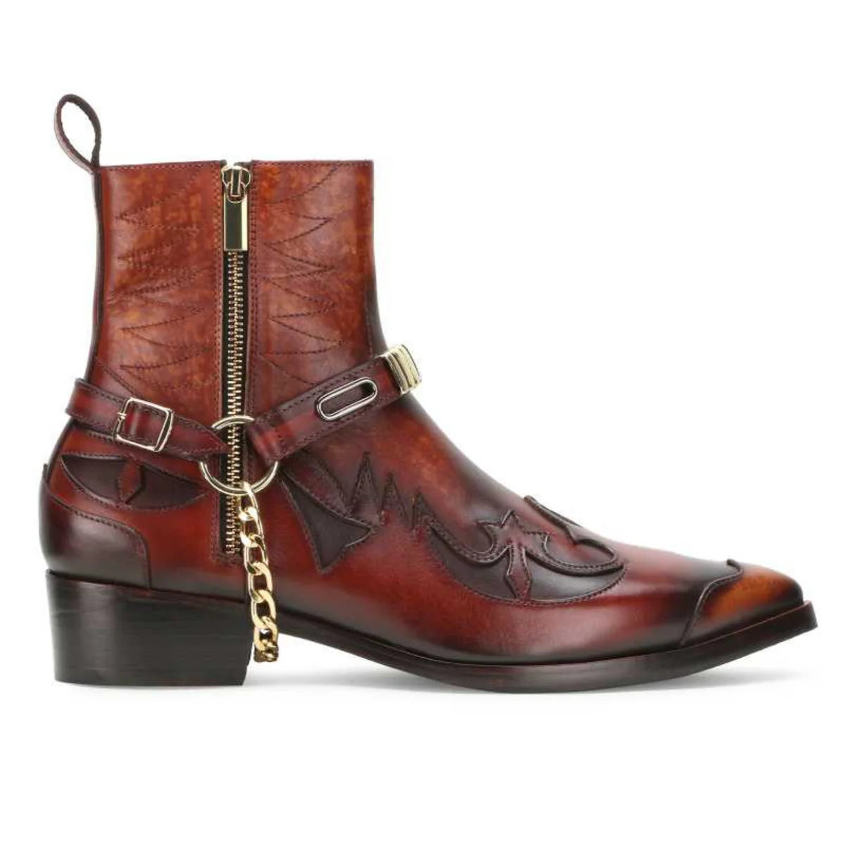 Santiago Goodyear Welted Cowboy Boots in Brick-Brown with Cuban Heel