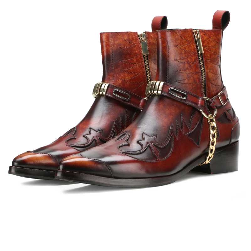 Santiago Goodyear Welted Cowboy Boots in Brick-Brown with Cuban Heel