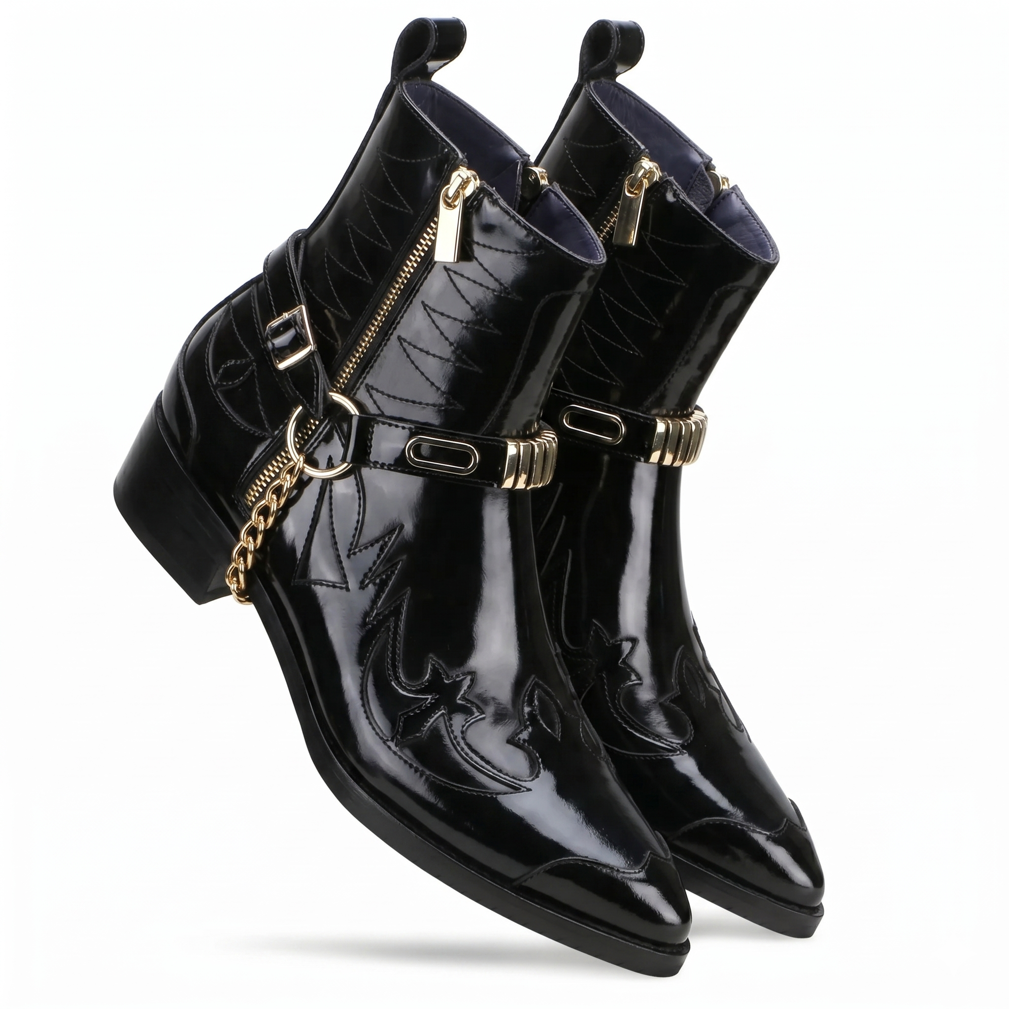 Santiago Goodyear Welted Cowboy Boots in Black with Cuban Heel