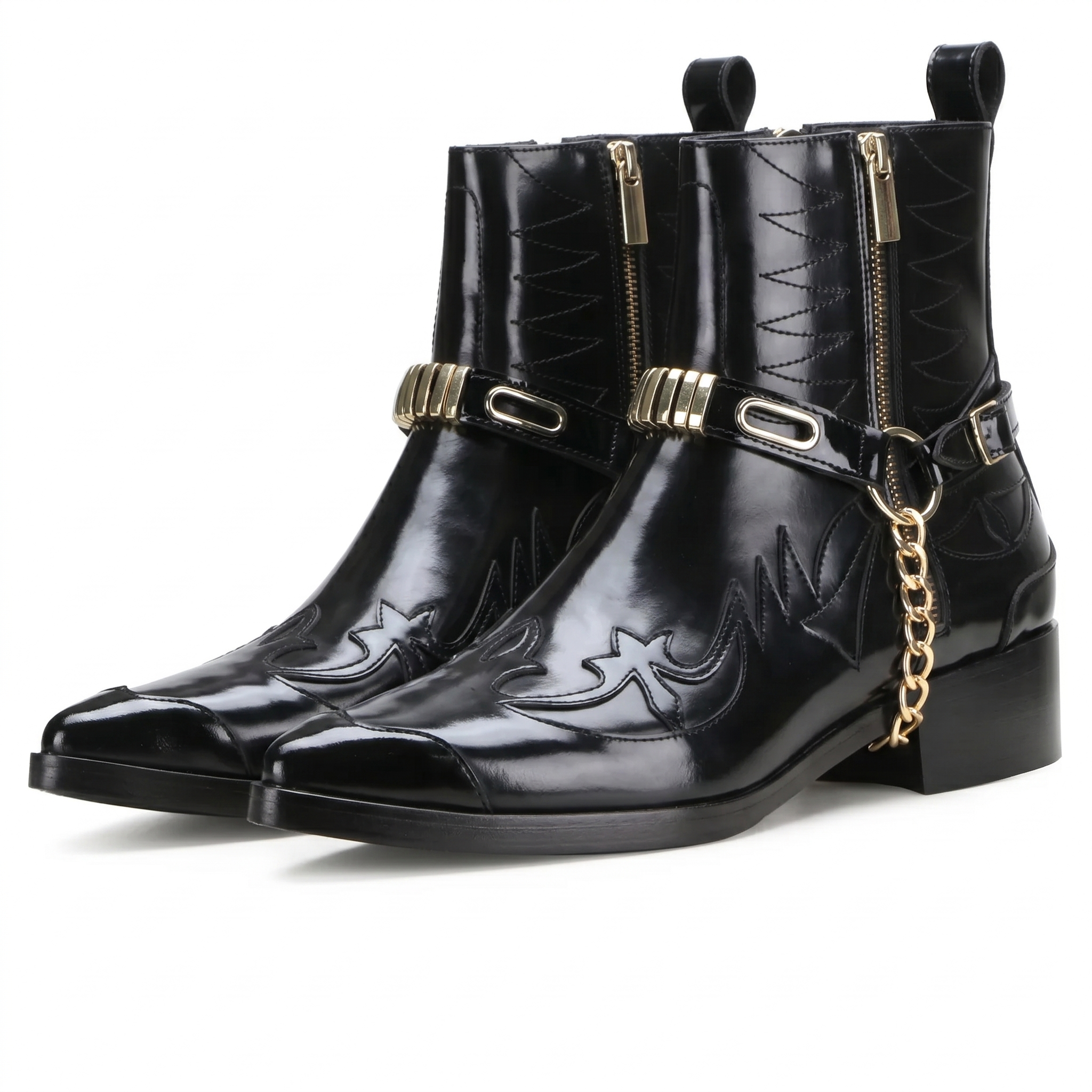 Santiago Goodyear Welted Cowboy Boots in Black with Cuban Heel