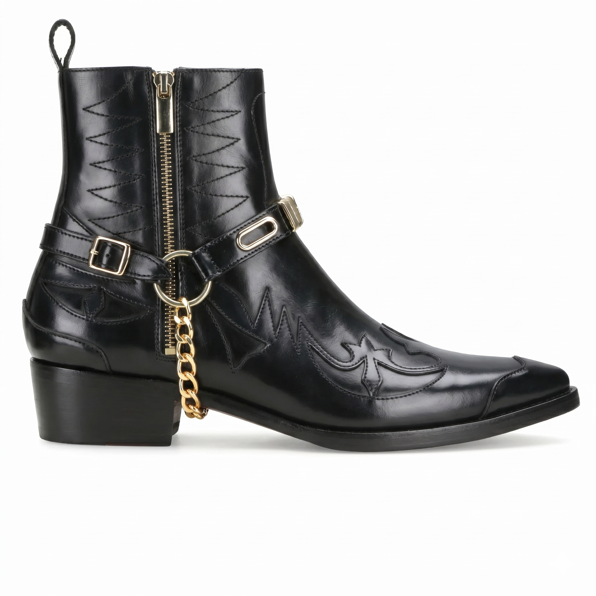 Santiago Goodyear Welted Cowboy Boots in Black with Cuban Heel