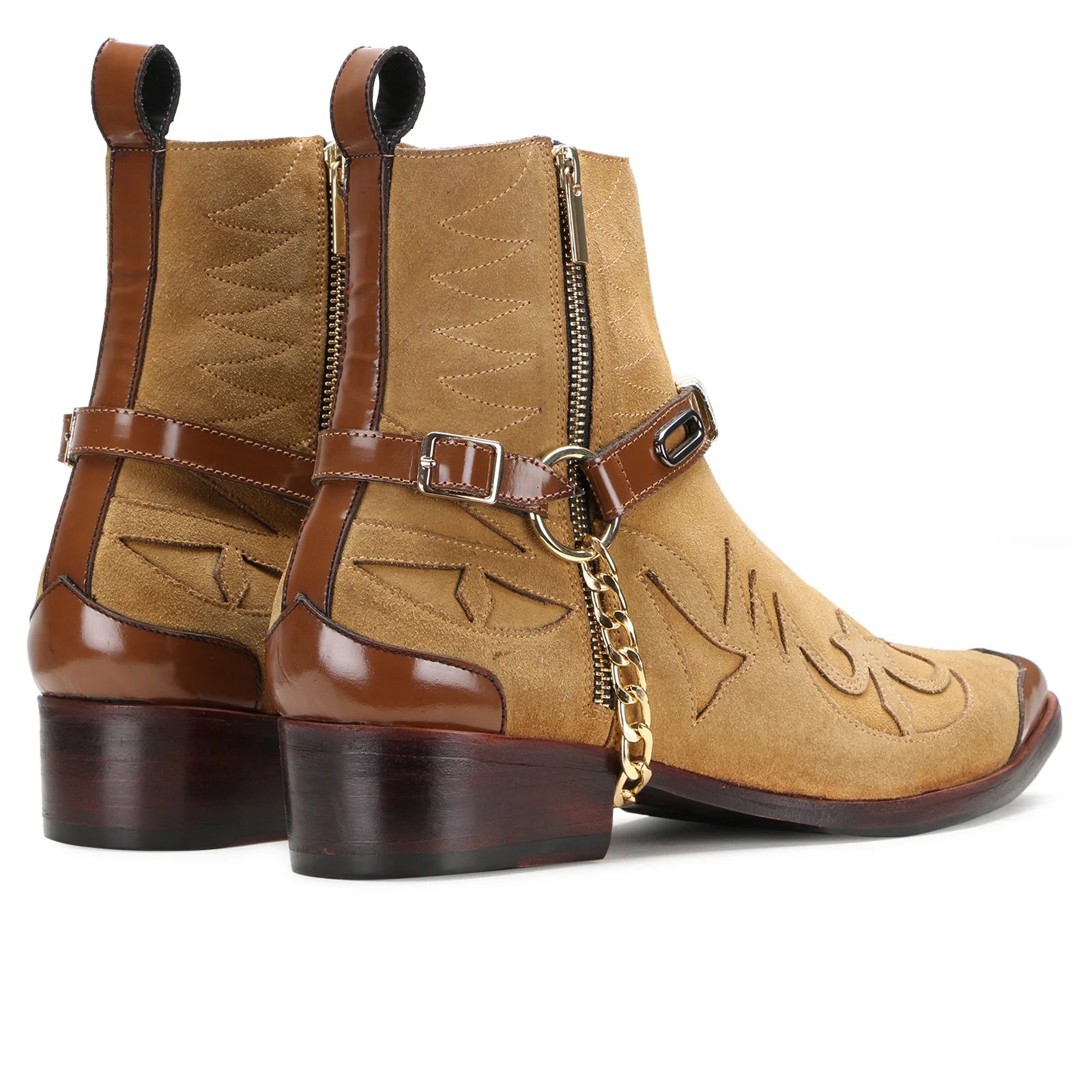 Santiago Goodyear Welted Cowboy Boots in Beige Suede