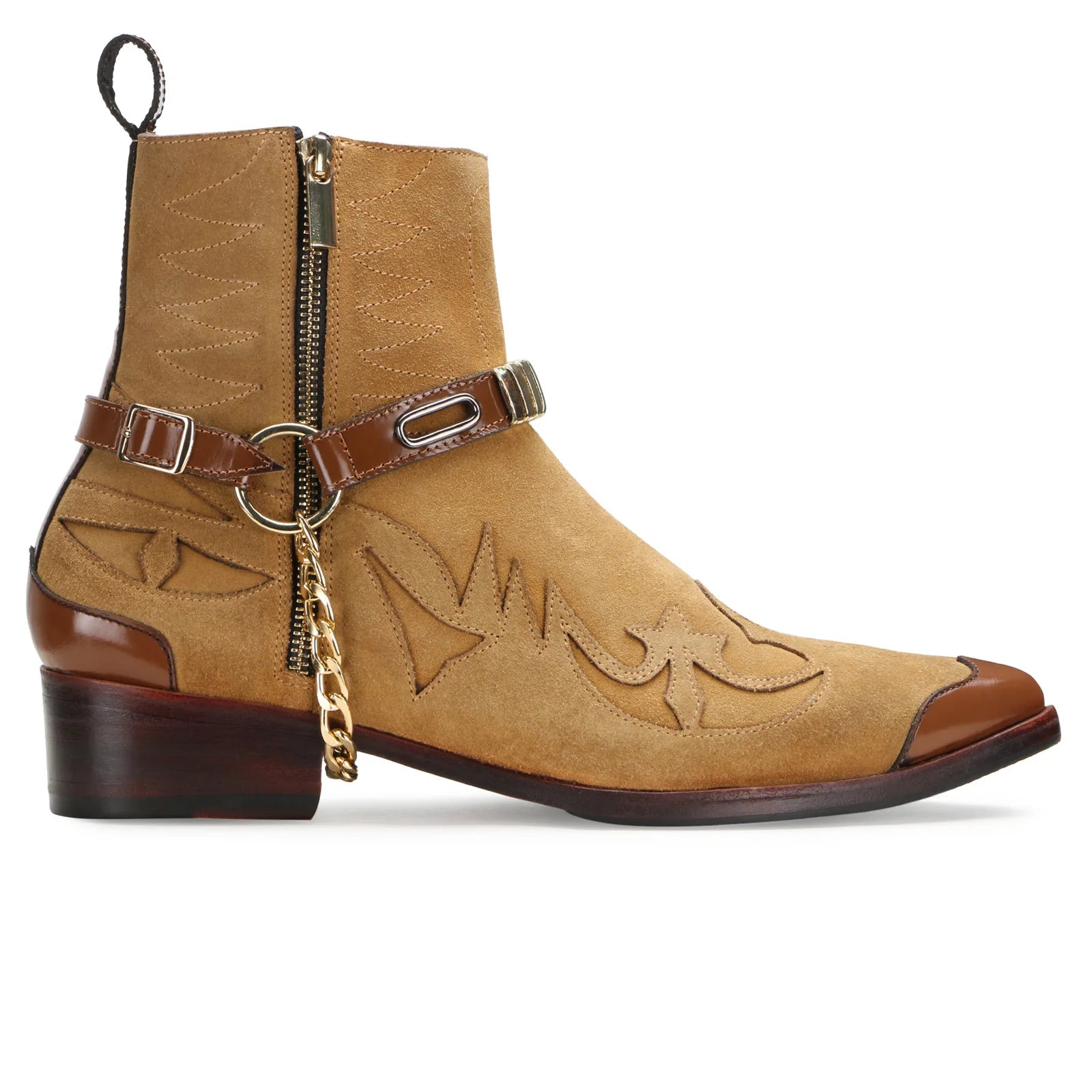 Santiago Goodyear Welted Cowboy Boots in Beige Suede