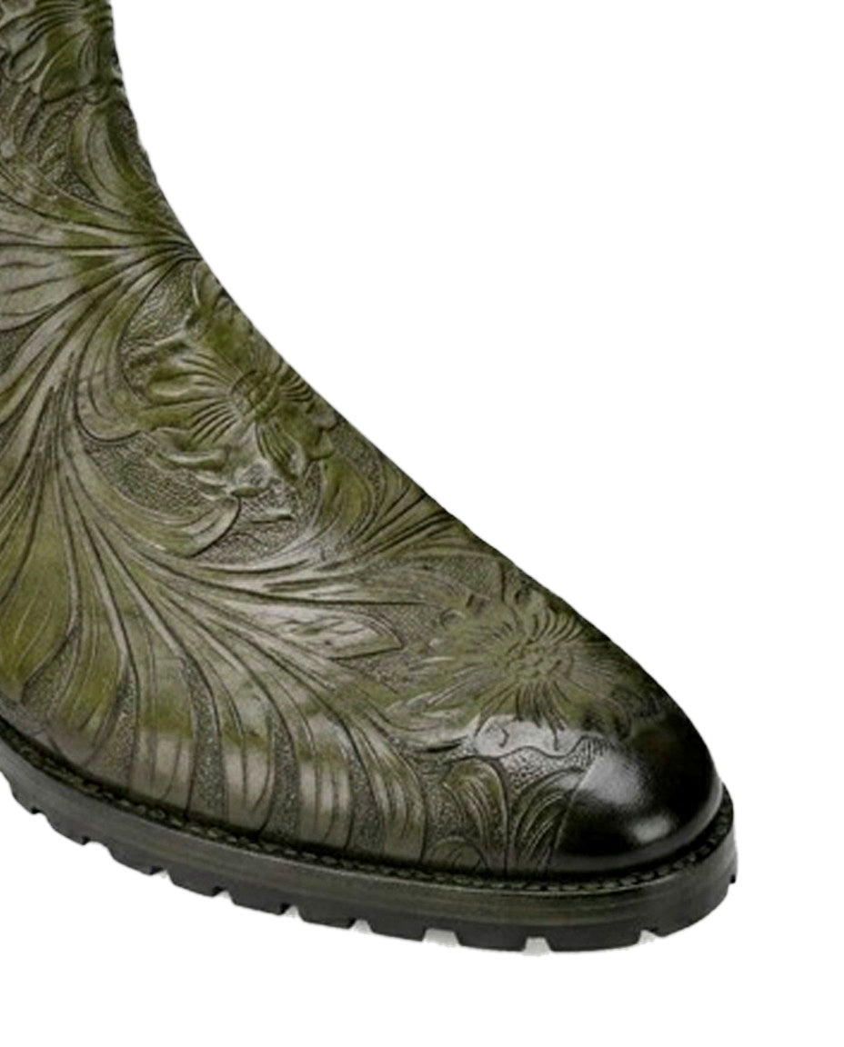 Florentine Handtooled Chelsea Boot in Olive