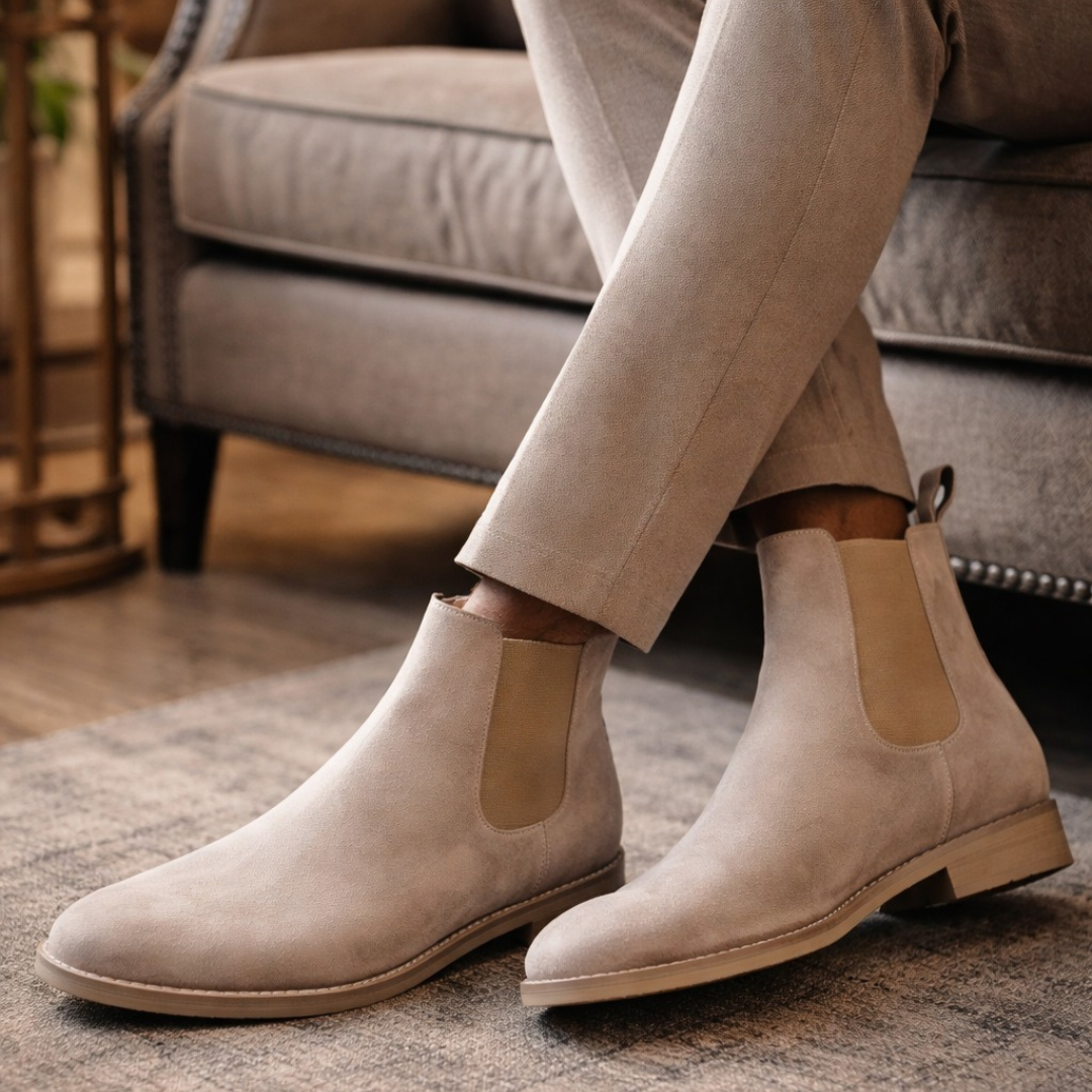 Monochrome Suede Chelsea Boots in Cream