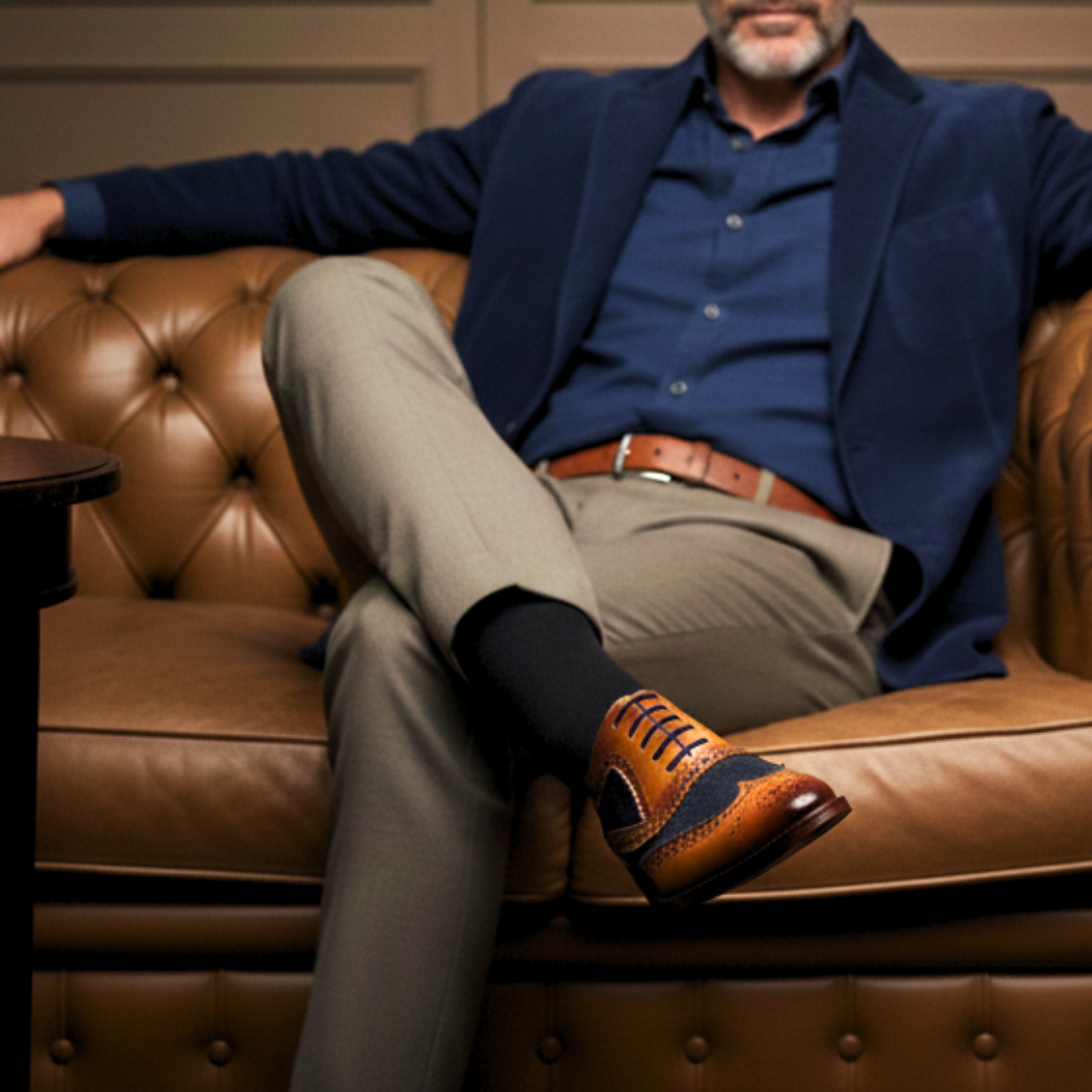 Tan-Blue Wingtip London Brogues