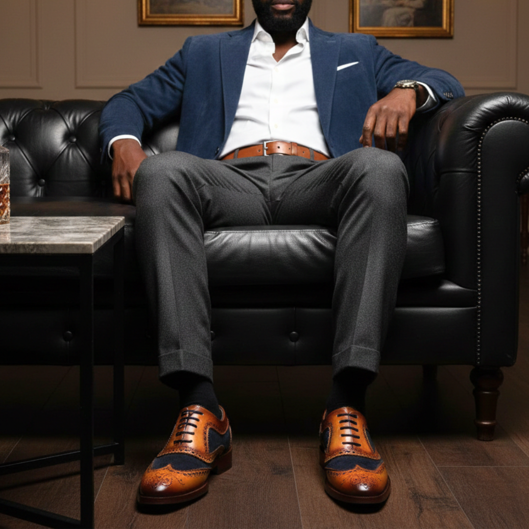 Tan-Blue Wingtip London Brogues